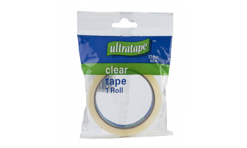 Ultratape 25 x 66M Clear Tape, Individually wrapped for retail.
