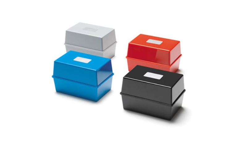 Deflecto 8x5" Plastic Card Index Boxes, Black or 4 Asstd Colours