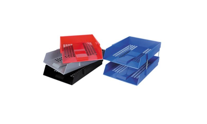 Deflecto A4+ Plastic Contemporary Letter Trays, Choose Colour, Bk/Bu/Gy/Rd
