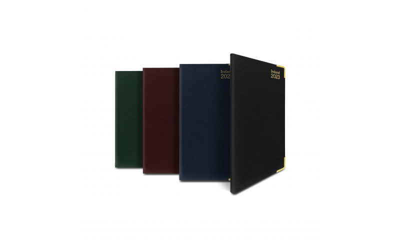 Tara Leathergrain Ireland Slim Pocket Diary 2024, Week to View, Cream Paper, Gilt Edges, Gilt Corners, Ribbon Marker, 4 Asstd colours