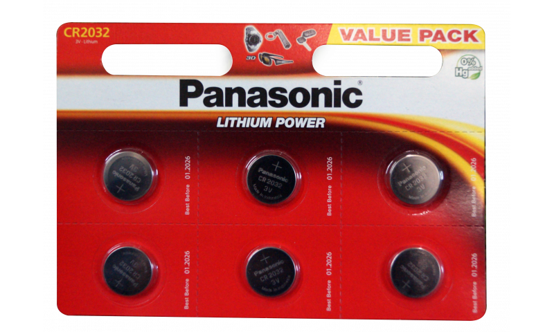 Panasonic Lithium Button Cell Batteries 6pk 2032 Size