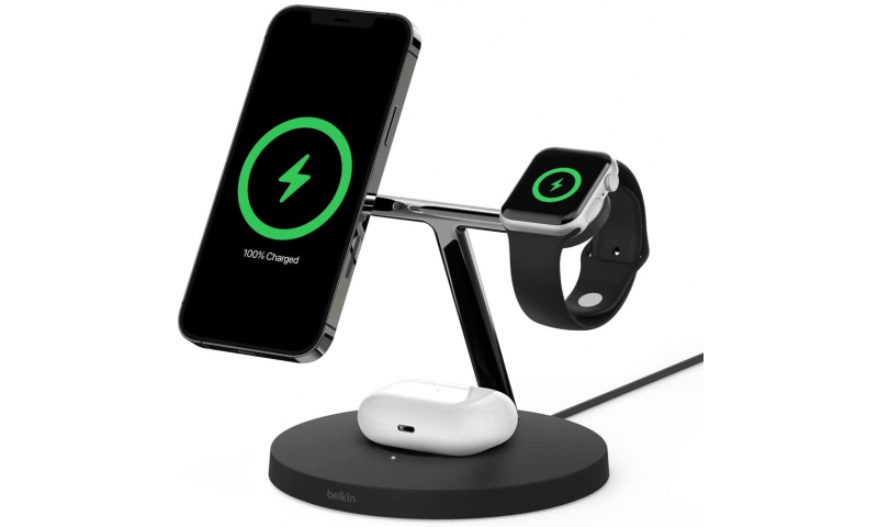 Belkin BoostCharge PRO 3-in-1 Wireless Charger with MagSafe for iPhone 13, iPhone 12 + Apple Watch + AirPods (Magnetically Charges iPhone 13 and iPhone 12 Models up to 15W)