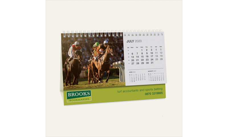 Desk Calendar Landscape Wiro Tent Style Bespoke Full Colour, A5  1 Months to View
