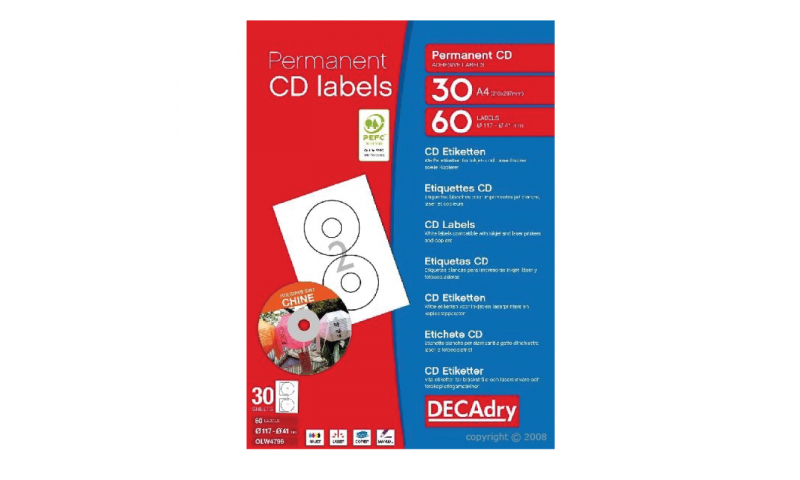 DecaDry Ultra White Multipurpose CD Printer Labels 200 per Pack