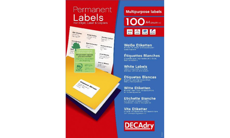 DecAdry White Speciality Multipurpose Butt Cutt Printer Labels 100 sheet pk 40 per Sheet