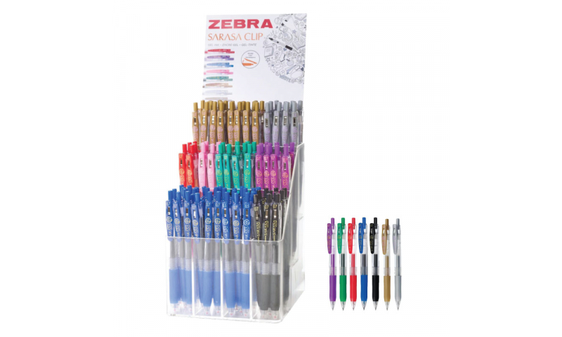 Zebra Sarasa Clip Gel ink Ballpen, Asstd Display 8 colours