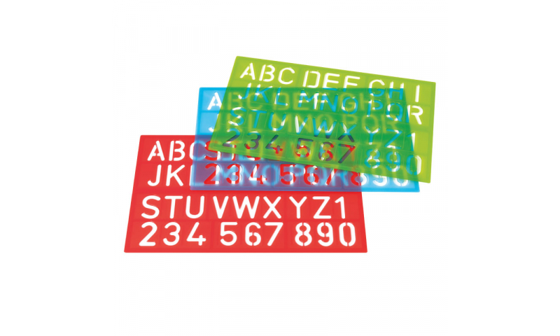Westcott Jumbo Lettering Stencils, 40mm, 3 Assorted Colours