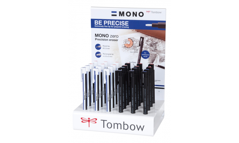 Tombow MONO Zero Precision Erasers, Display of 24 round & rect. tips.