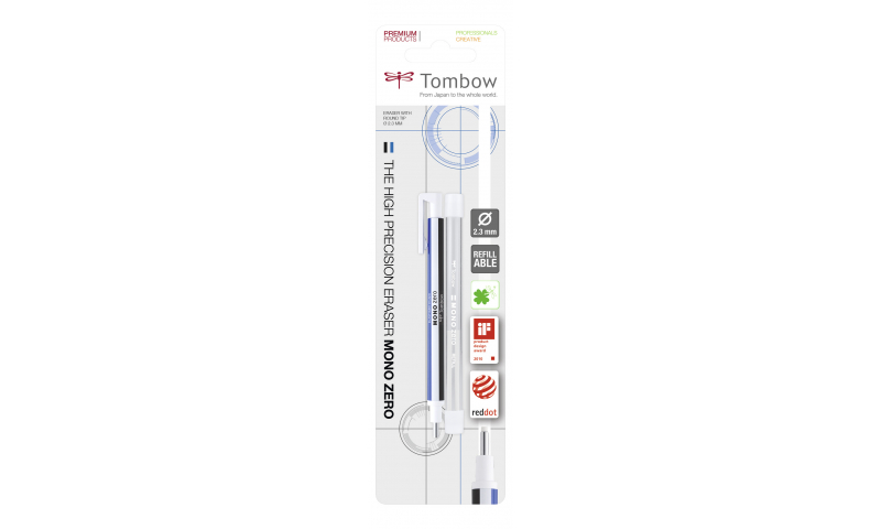 Tombow MONO Zero Precision eraser with refill, Round or Rectangular tip.
