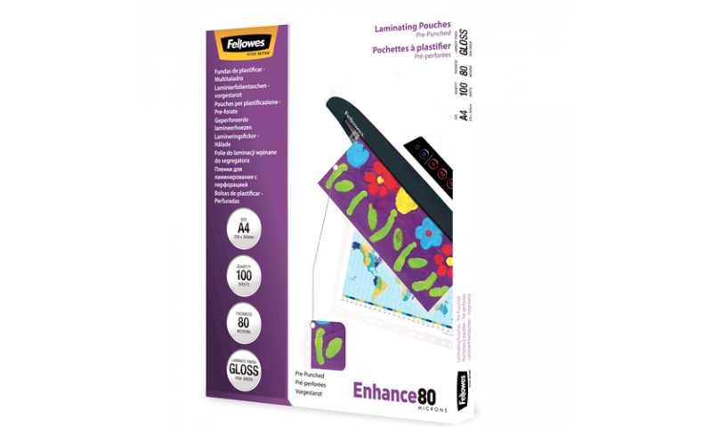Fellowes Pre-Punched A4 Lamination Pouches 80mic per side