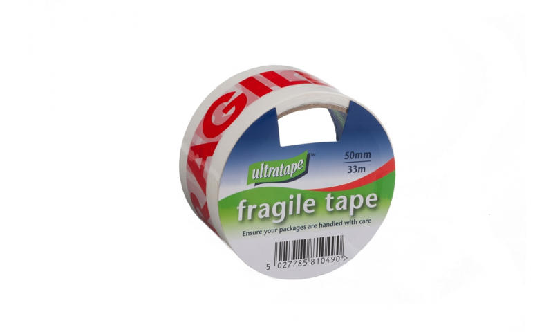 Ultratape 50 x 33M Fragile printed Parcel Tape, Carton Tape, hangpack.