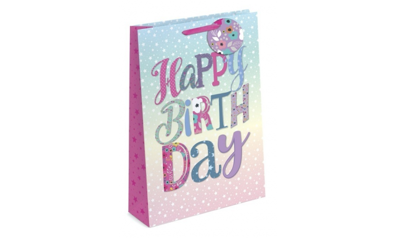 Happy Birthday Gift Bags Large, 320 x 260 x 120mm, Shaped Tag
