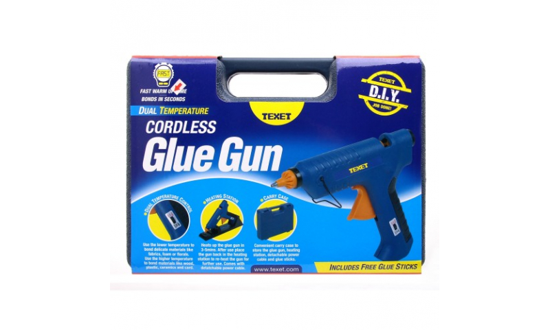 Texet Large Cordless & Rechargeable Glue Gun in Carry case, with 6 11.7mm Sticks
