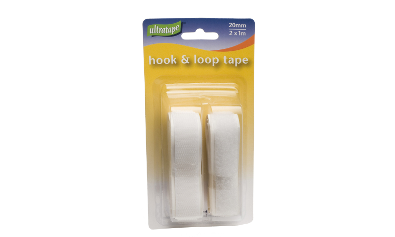 Ultratape Hook & Loop Tape, pack of 2, 20mm x 1M rolls, Black or White.