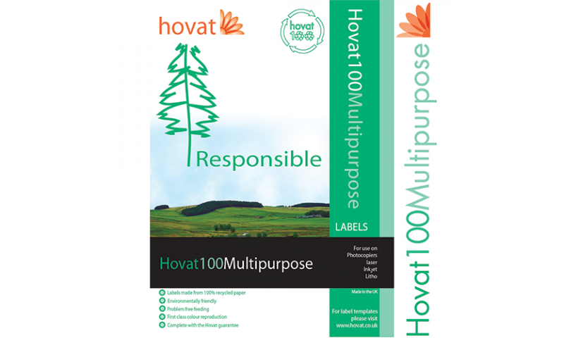Hovat 100% Recycled & Biodegradable A4 Multipurpose 70g Heavyweight Labels, 200 x 144 mm 2 label per sheet. 100 Sheets per Box