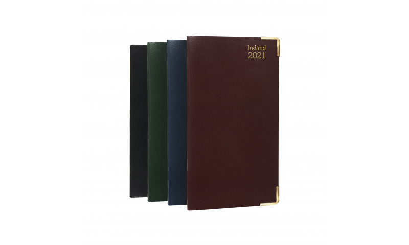 Tara Leathergrain Ireland Slim Pocket Diary 2022, Week to View, Cream Paper, Gilt Edges, Gilt Corners, Ribbon Marker, 3 Asstd colours
