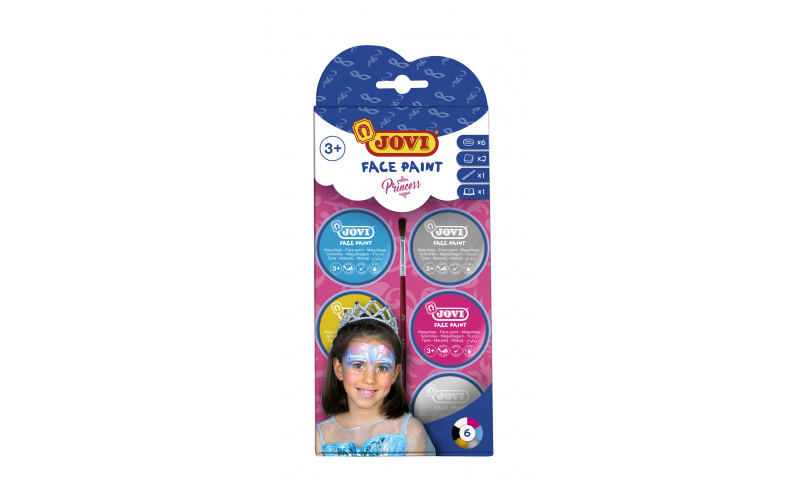 JOVI Face Paint, Easy Wash Cream PRINCESS - kit - 6 units 8ml + brush + sponges