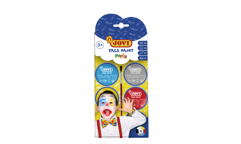 JOVI Face Paint, Easy Wash Cream PARTY - kit - 6 units 8ml + brush + sponges