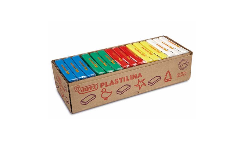 JOVI Plastelina Modelling Clay 350g - Classpack Box of 15, 3 each of 5 Primary Colours
