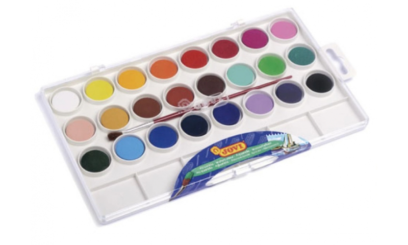 JOVI Watercolours, Box of 24 tablets 22 mm assorted colours + brush