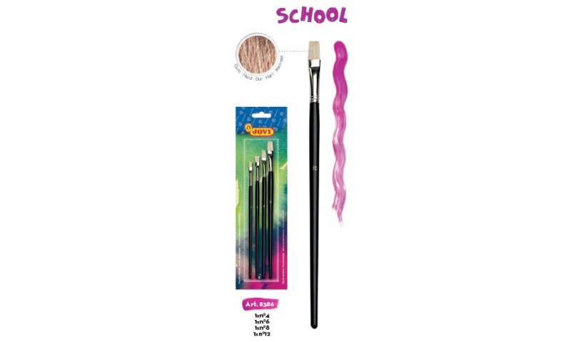 JOVI School Paint Brushes Large Flat Pony Hair, Retail Hangpack of 4 Asstd