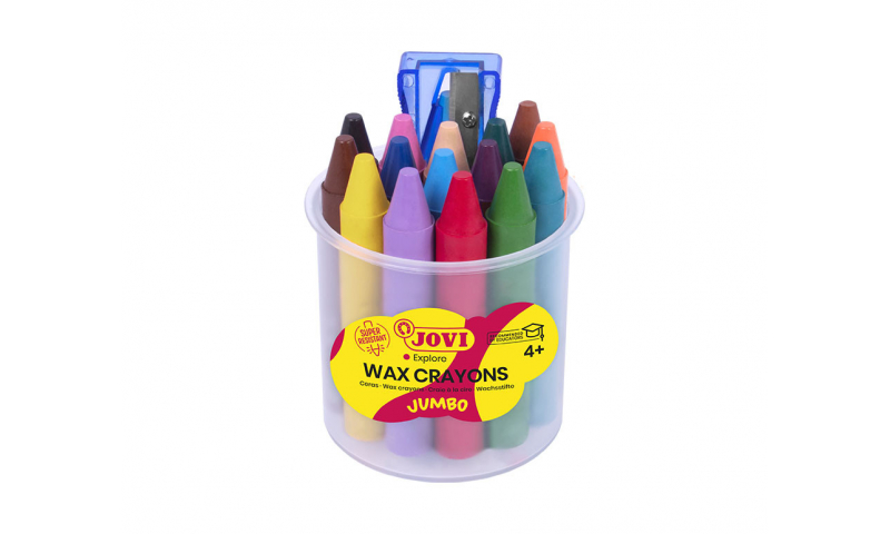 JOVI Jovicolor Chubby Wax Crayons, Jar of 16 units + sharpener