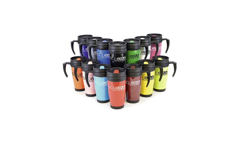 Thermal Double Wall Travel Mug with Handle, Slider Screw off Lid, 400ml