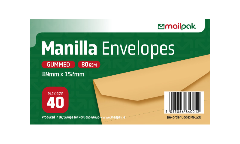 Mailpak Manilla Envelopes 89 x 152mm (3.5x6") Pack of 40
