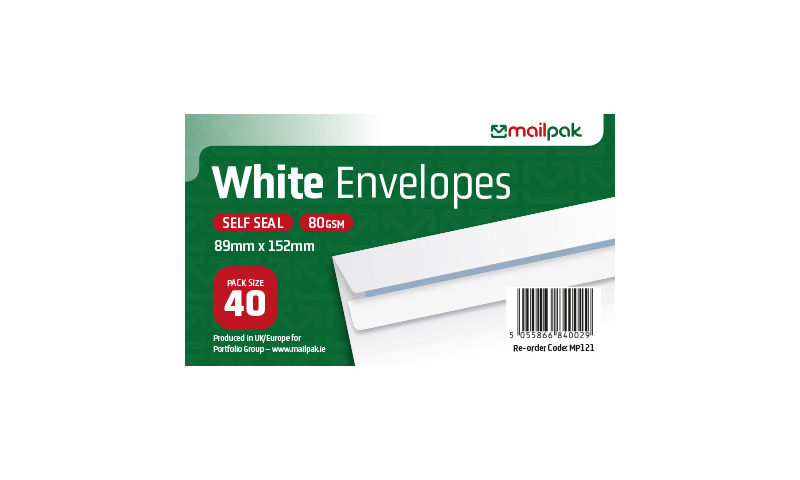 Mailpak White Self Seal Envelopes 89 x 152mm (3.5x6") Pack of 40