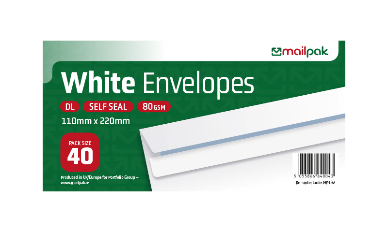 Mailpak DL White Self Seal Envelopes, Pack of 40.