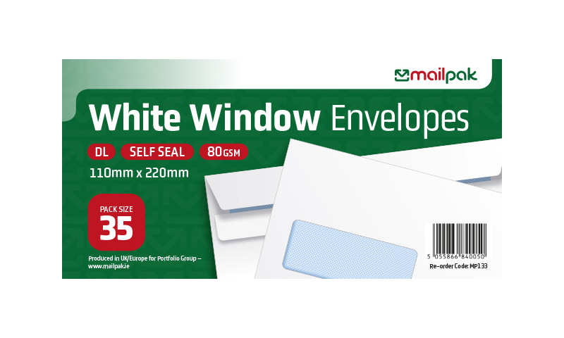 Mailpak Dl White Window Self Seal Envelopes, Pack of 35