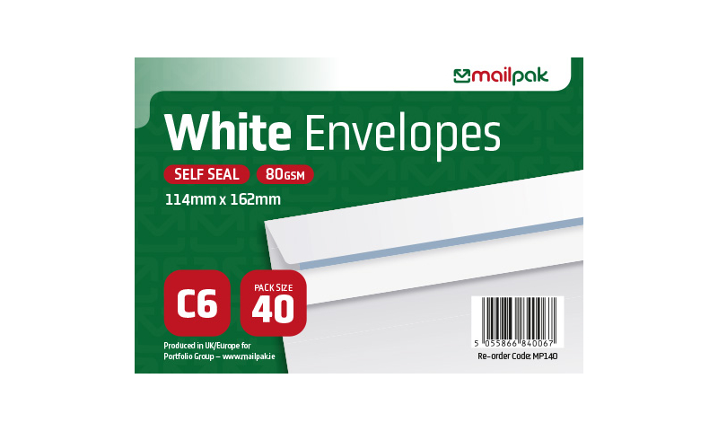 Mailpak C6 White Self Seal Envelopes, Pack of 40