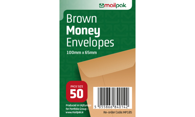 Mailpak Manilla Plain Money Envelopes, 100 x 65mm, Pack of 50.