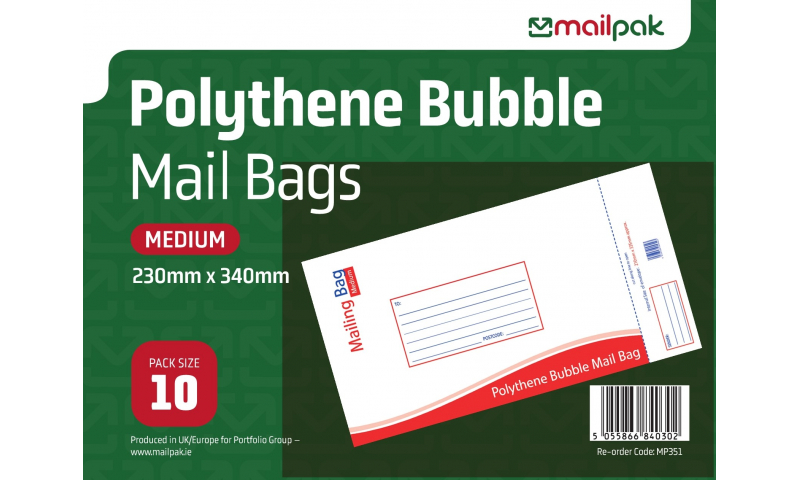 MailPak Polythene Bubble Bags Medium Pack 10, 210 x 335mm