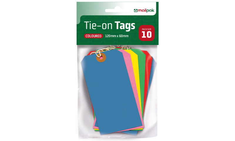 MailPak Assorted colour Strung Tags, 120 x 60mm, Pack of 10