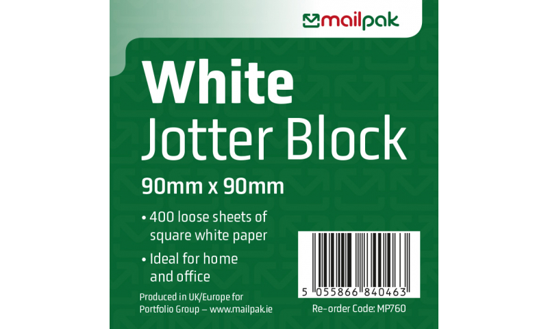 MailPak White Jotter Paper Block, 90 x 90mm, 400 Sheets.