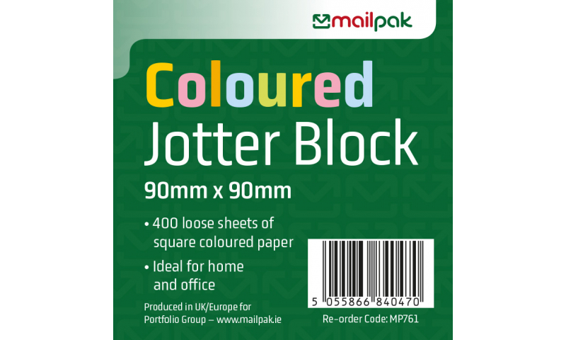 MailPak Pastel Jotter Paper Block, 90 x 90mm, 400 Sheets
