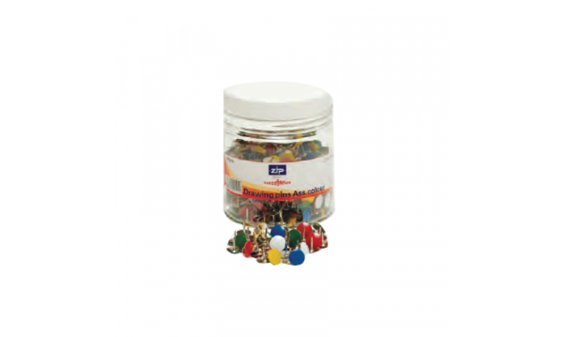 Zip Drawing Pins, Asstd colours Tub of 750