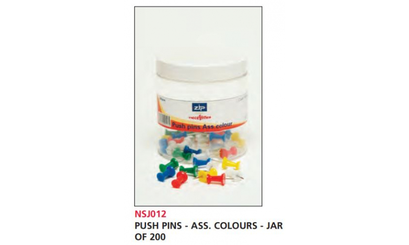 Zip Push Pins, Assorted Colours, Jar of 200