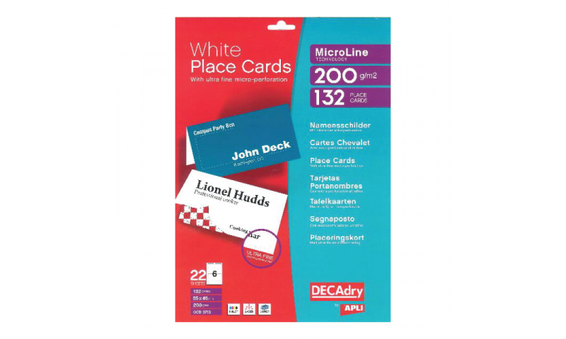 DECADRY White Name Place Cards 85x46mm 200g Micro perf, 132 Cards