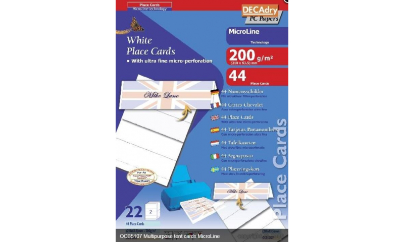 Decadry White Place Cards 210x63.5mm 200g, Micro Perf, 44 Cards
