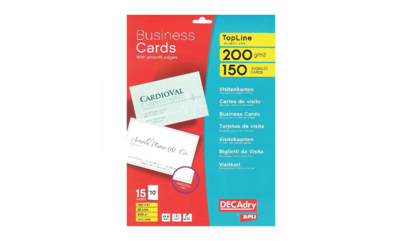 Decadry 200gsm White Business Cards 10 per  Sheet- 15 Sheets Smooth Square Edges. (New Lower Price for 2021)