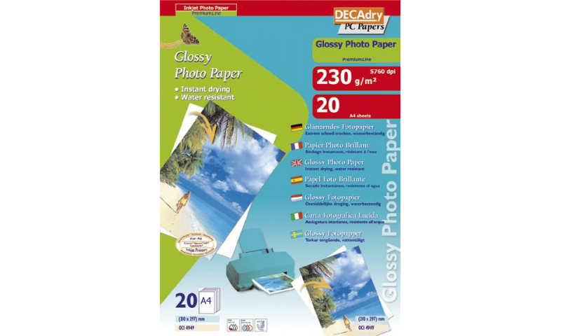 Decadry A4 Ink Jet Heavy Premium Photo Paper 230g, 20 Sheets