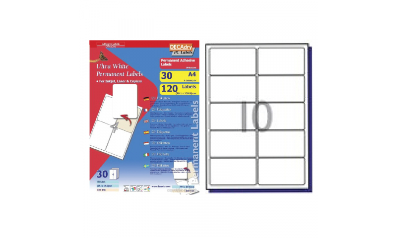 DecAdry White Multipurpose Labels 30 sheet pk 99.1 x 57mm 10 per Sheet