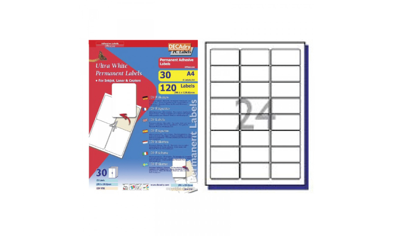 DECAdry White Multipurpose Labels 30 sheet pk 63.5 x 33.9mm 24 per Sheet