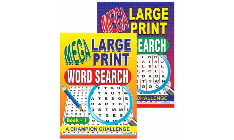 Squiggle Large Print Wordsearch Book, 2 assorted.