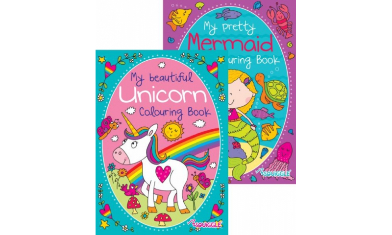 Squiggle Unicorn & Mermaid Colouring Books, 2 assorted.