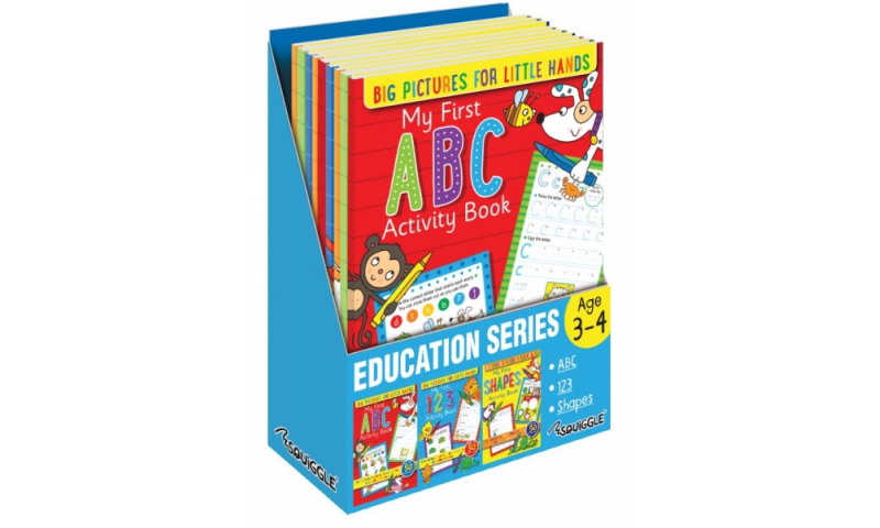 Squiggle ABC/123/Shapes Activity Books, 3 assorted.