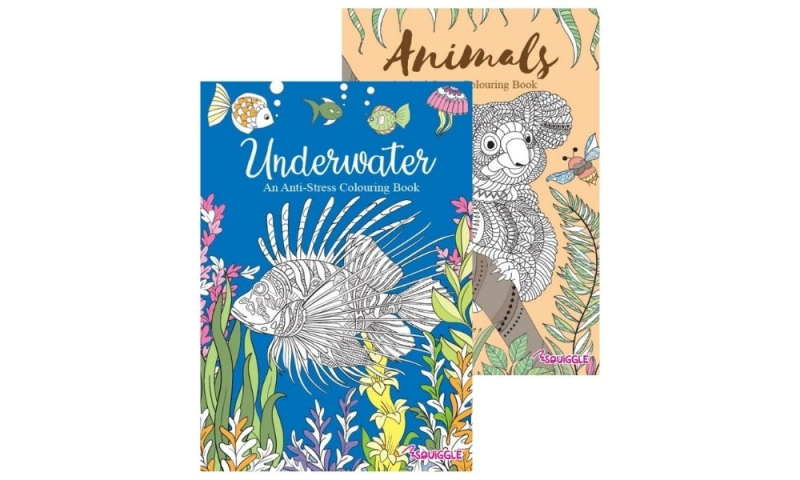 Squiggle A4 Animals/Underwater Anti-Stress Colouring Books, 2 assorted