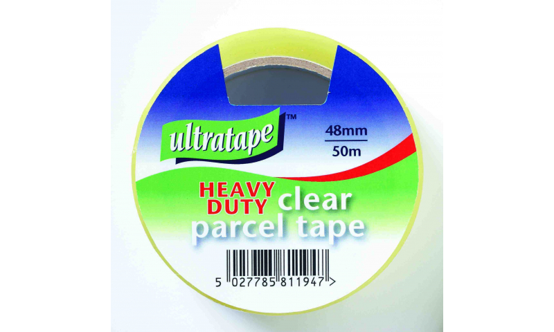 Ultratape 48 x 50M Heavy Duty Parcel Tape, Clear, hangpack.